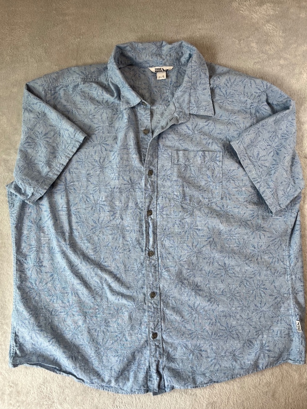 Eddie Bauer 2XL Short Sleeve Button Down Shirt 100% Cotton Comfy Beachwear